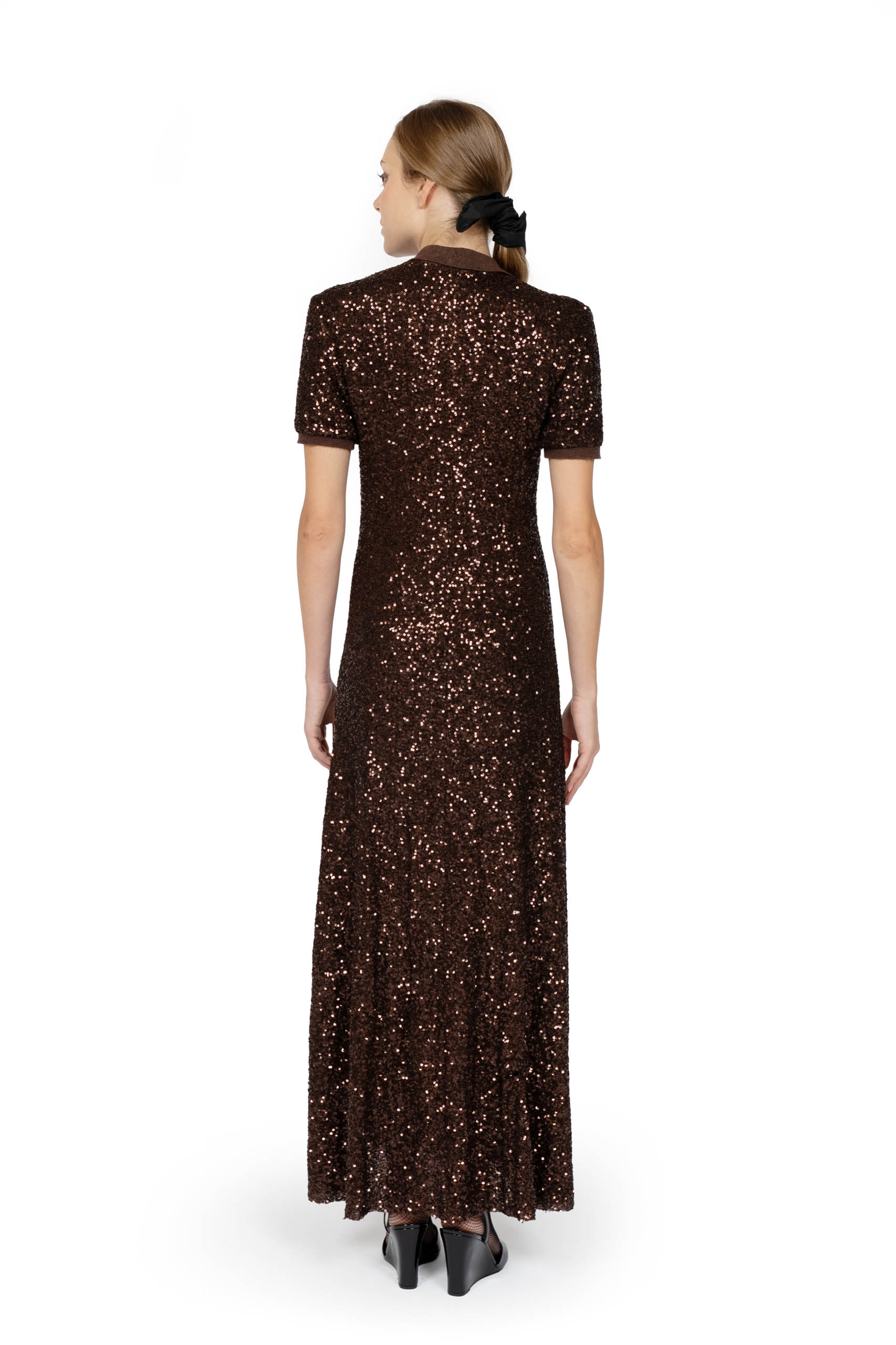 Brown Sequin Stretch Polo Dress