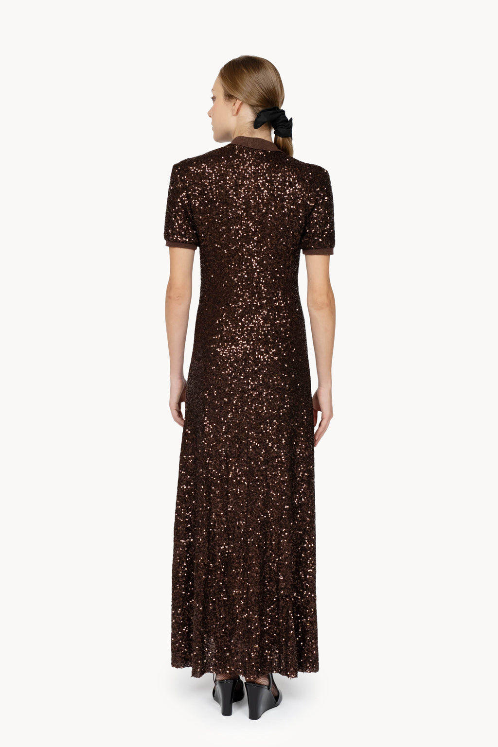 Brown Sequin Stretch Polo Dress