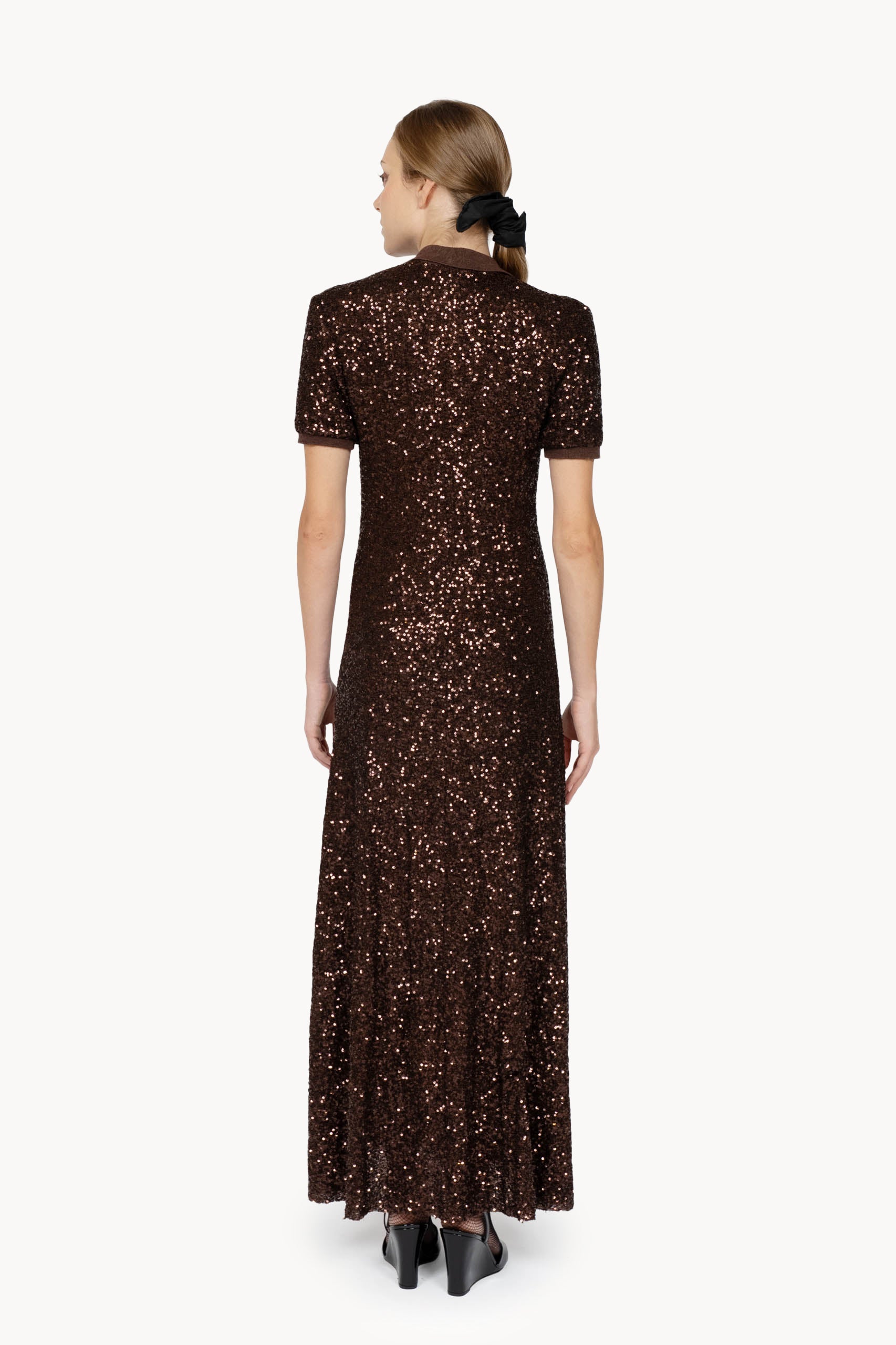 Brown Sequin Stretch Polo Dress