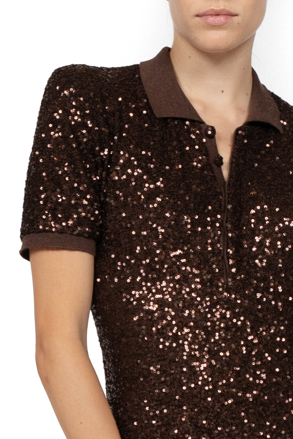 Brown Sequin Stretch Polo Dress