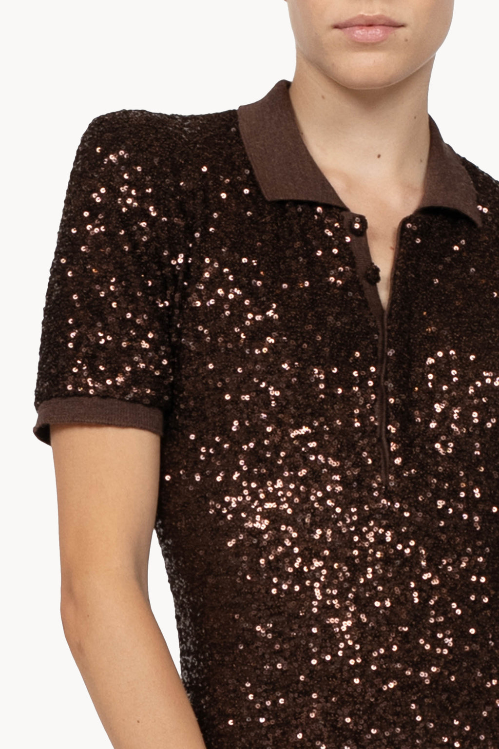 Brown Sequin Stretch Polo Dress