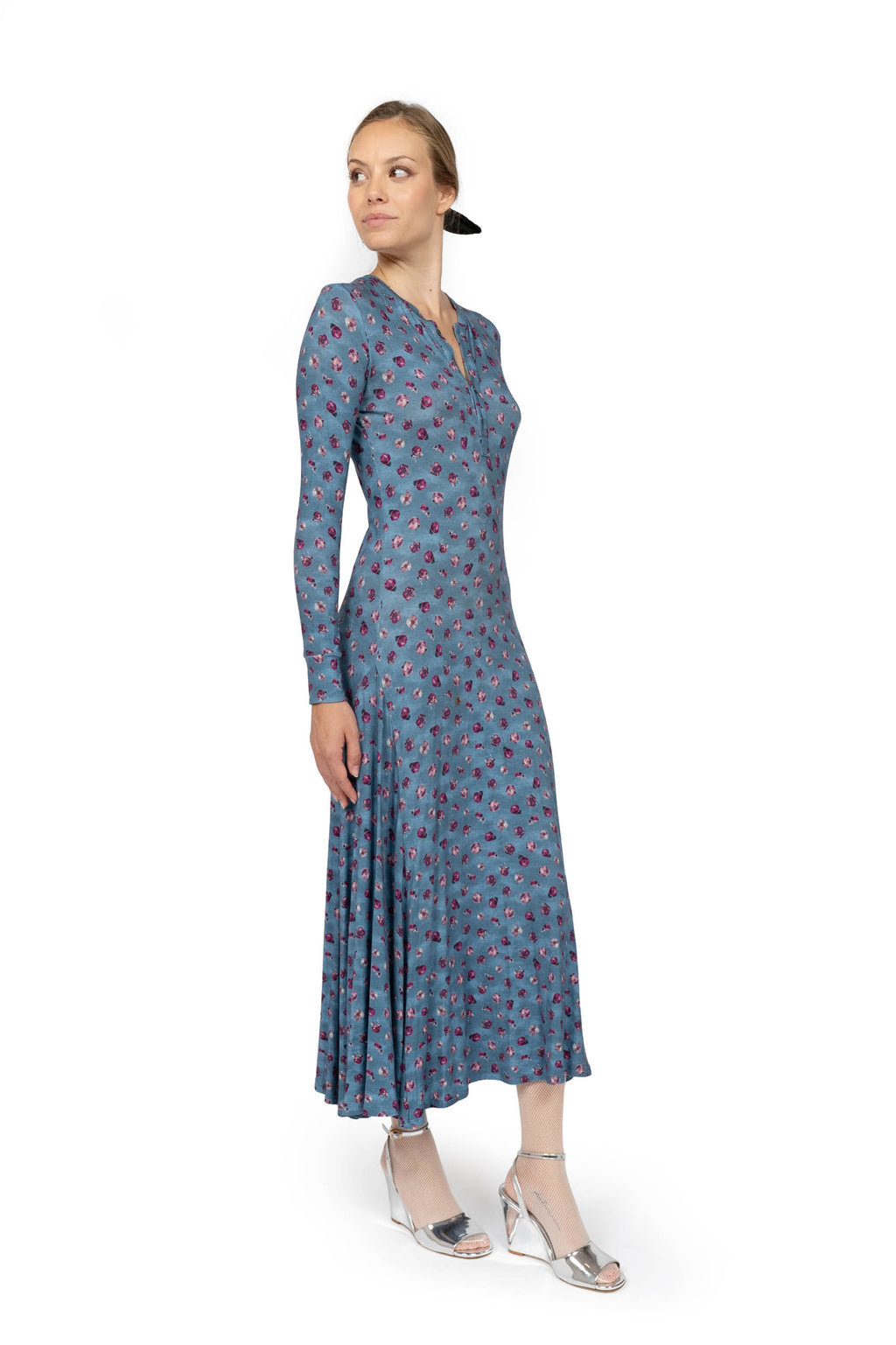 Vestito in Jersey Elasticizzato con Fiore di Viola del Pensiero