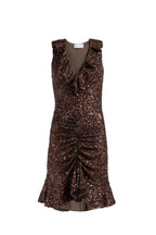 Brown Ruched Sequin Stretch Mini Dress