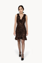 Brown Ruched Sequin Stretch Mini Dress