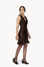 Brown Ruched Sequin Stretch Mini Dress