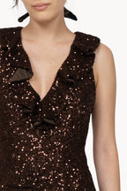 Brown Ruched Sequin Stretch Mini Dress