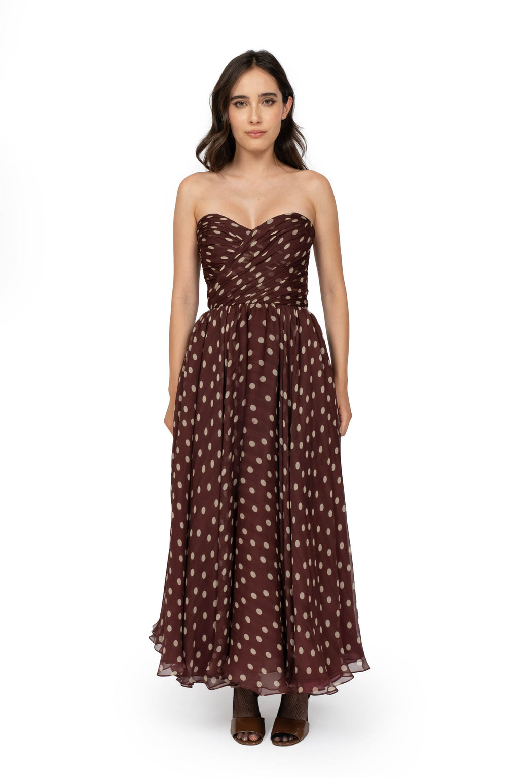 Burgundy Polka Dot Bustier Dress