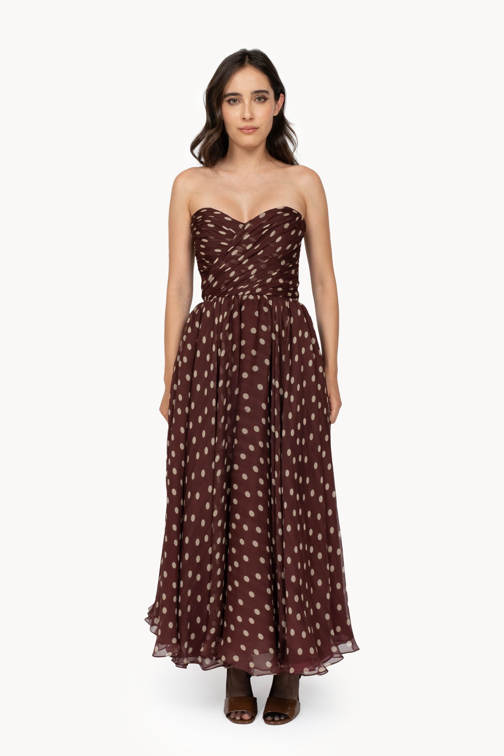 Burgundy Polka Dot Bustier Dress