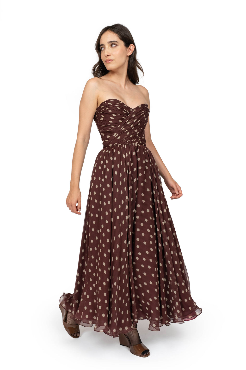 Burgundy Polka Dot Bustier Dress