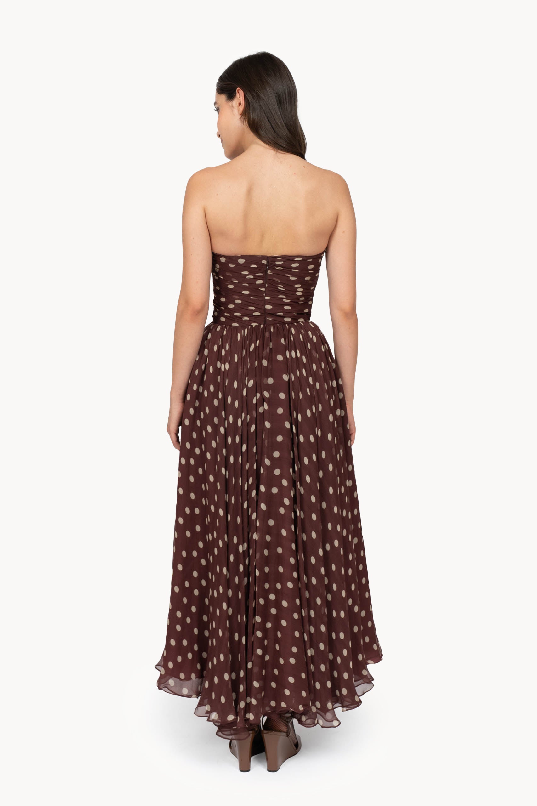Burgundy Polka Dot Bustier Dress