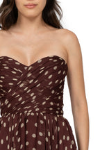 Burgundy Polka Dot Bustier Dress