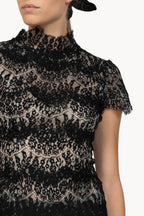 Vestito con Pizzo e Collo Alto