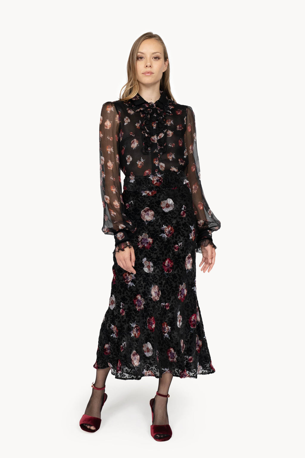 Pansy Flower Black Devorè Skirt