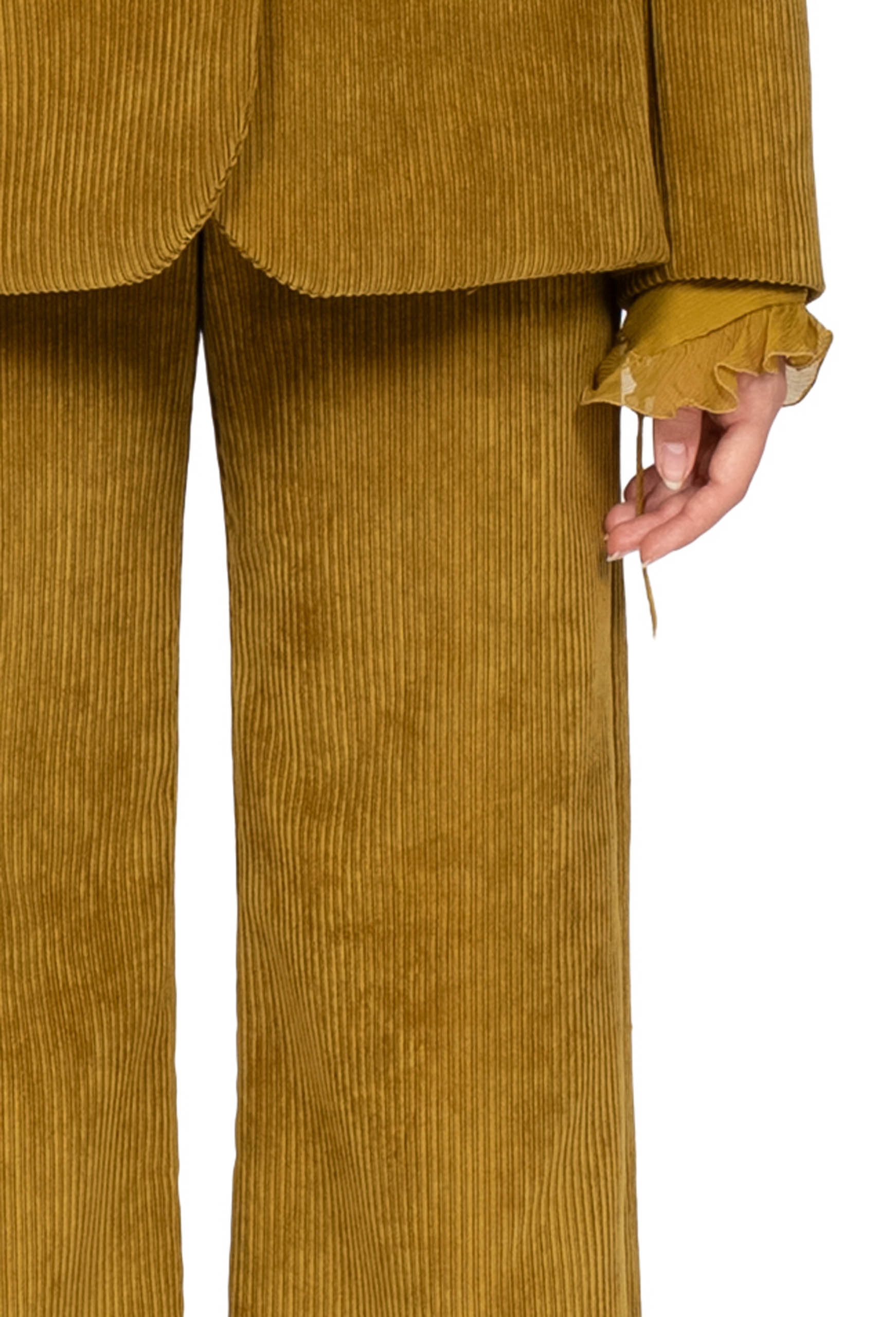 Pantaloni palazzo senape in velluto a coste