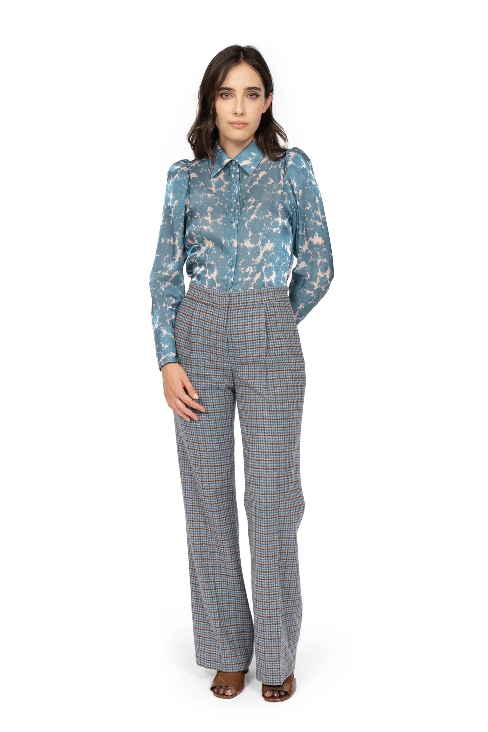 Pantaloni Sartoriali Colorati a Motivo Pie Poule