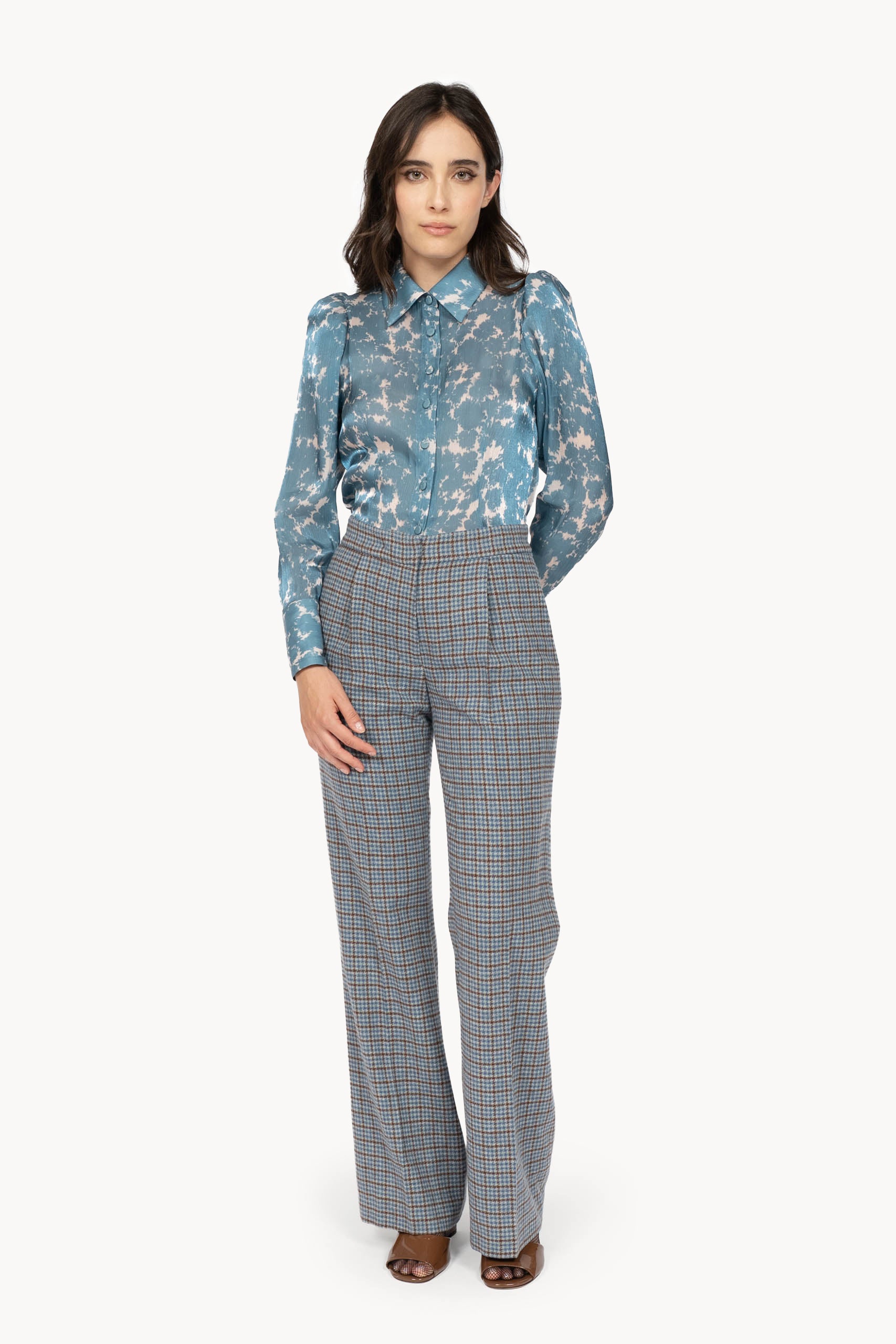 Pantaloni Sartoriali Colorati a Motivo Pie Poule