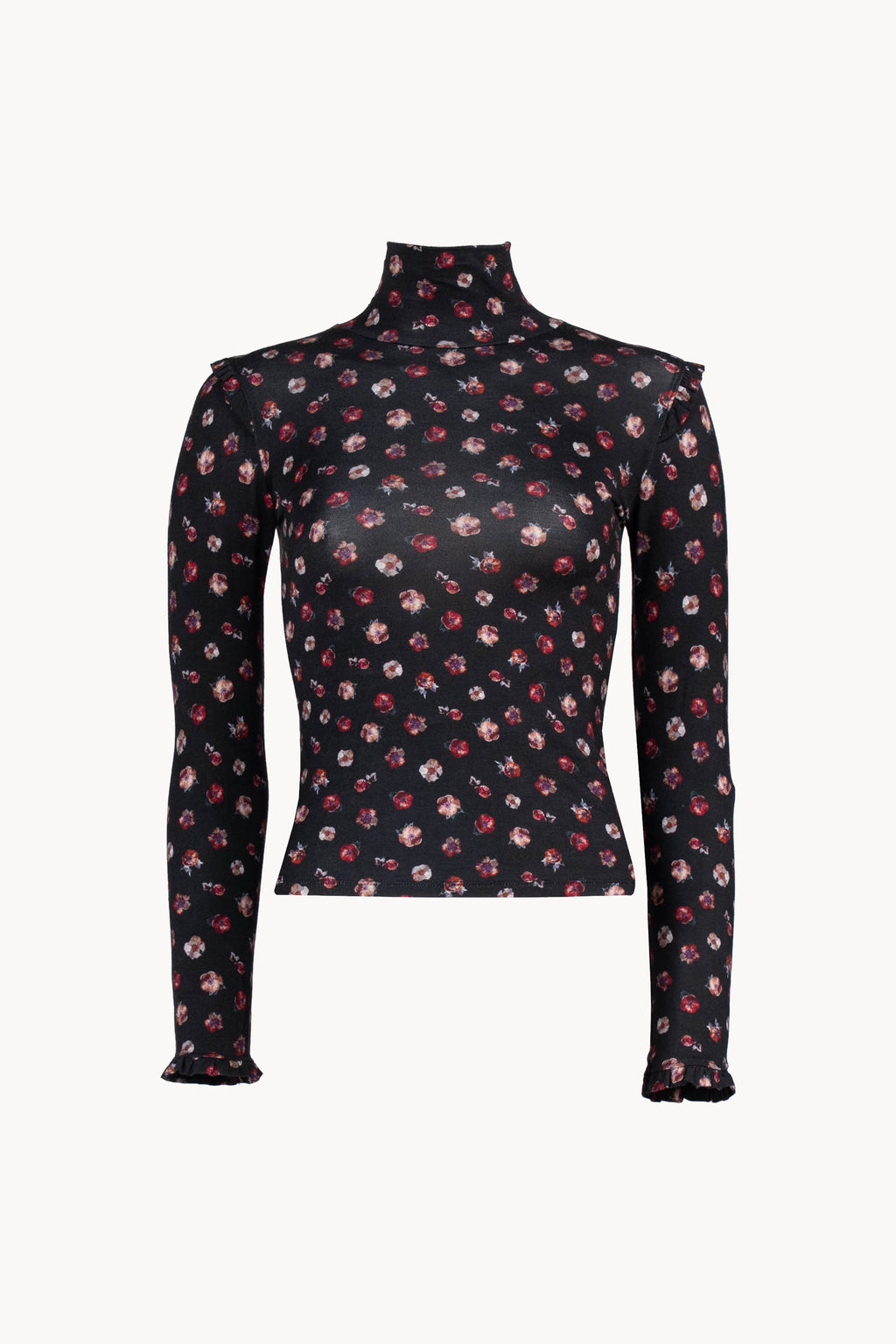 Black Jersey Floral Wool Turtleneck