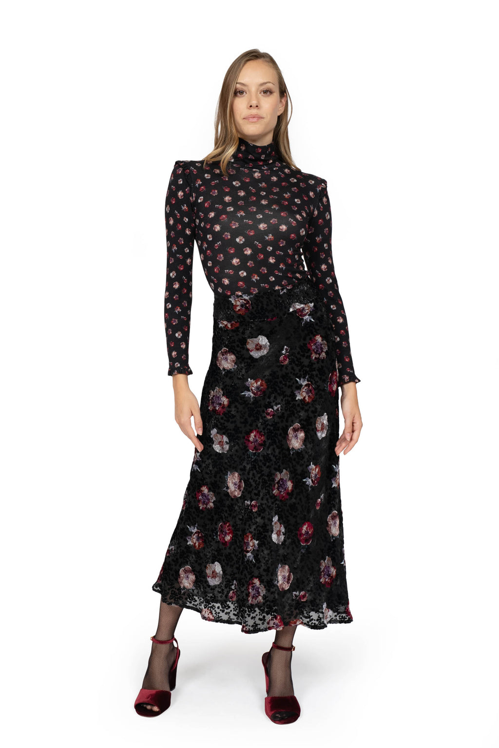 Dolcevita in lana floreale nero in jersey