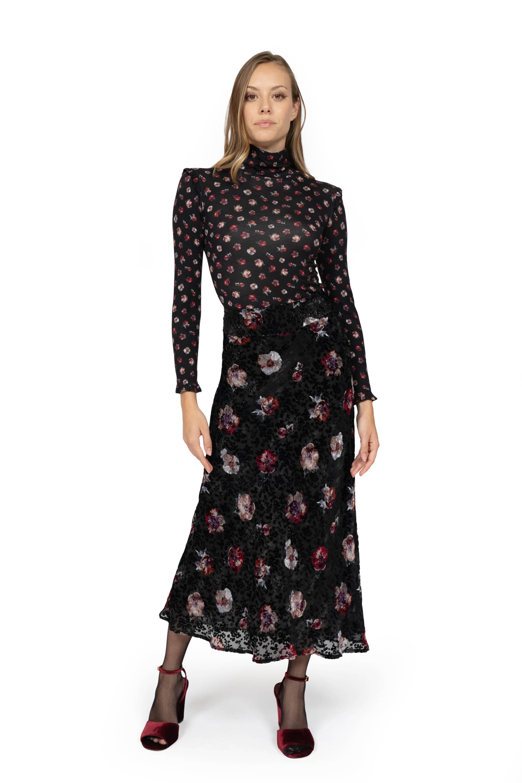 Dolcevita in lana floreale nero in jersey