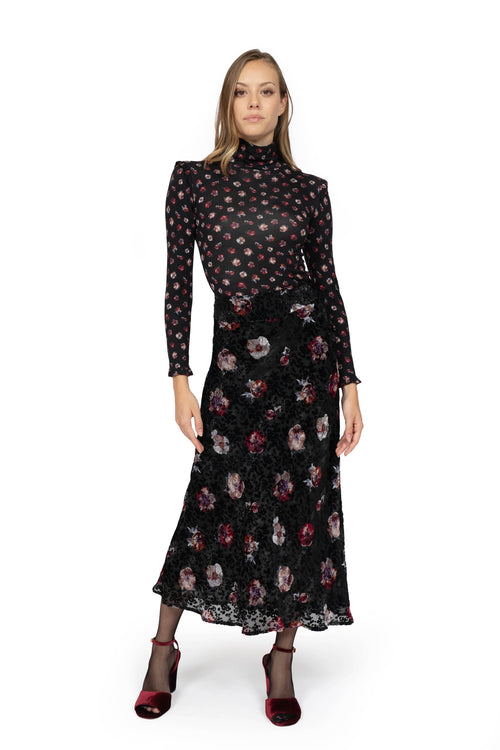 Dolcevita in lana floreale nero in jersey