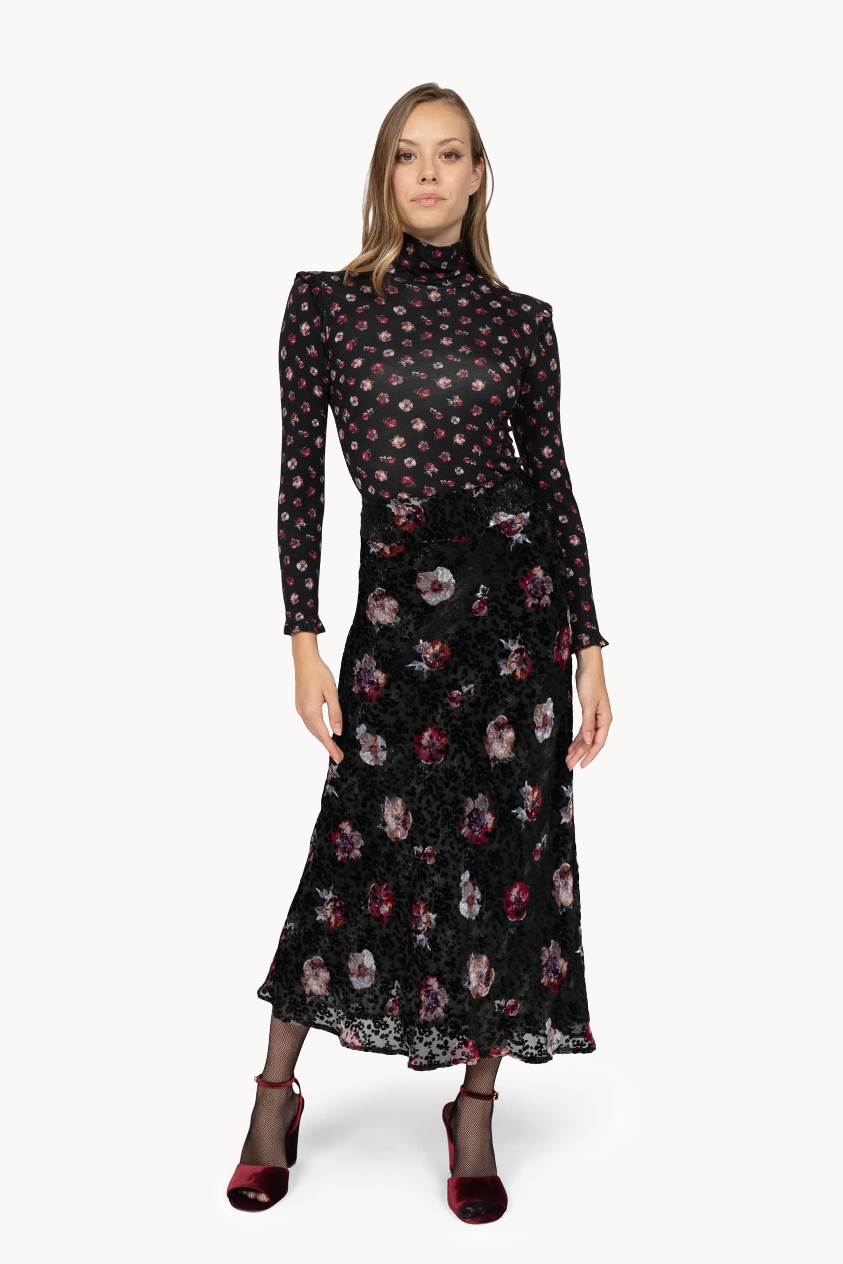 Dolcevita in lana floreale nero in jersey