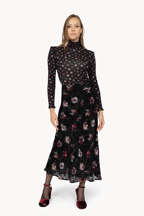 Dolcevita in lana floreale nero in jersey