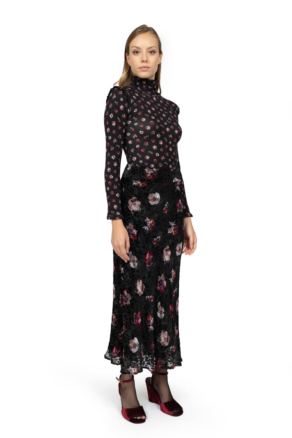 Dolcevita in lana floreale nero in jersey
