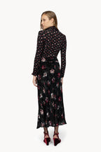 Black Jersey Floral Wool Turtleneck