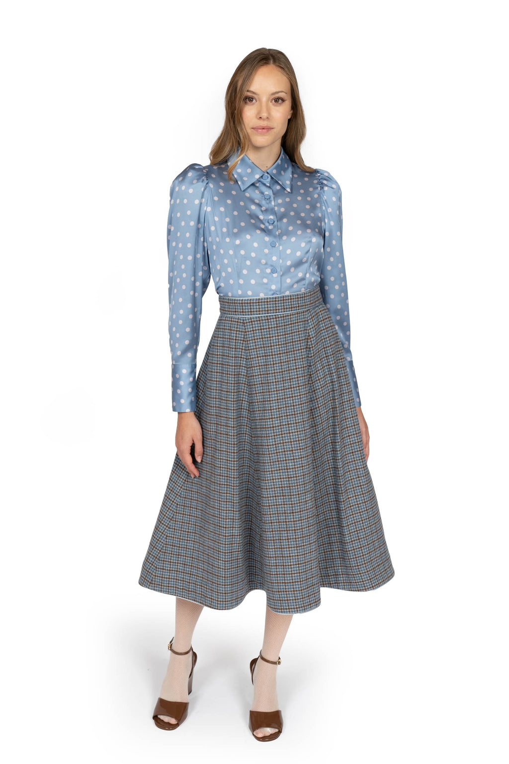 Camicia a pois azzurro chiaro