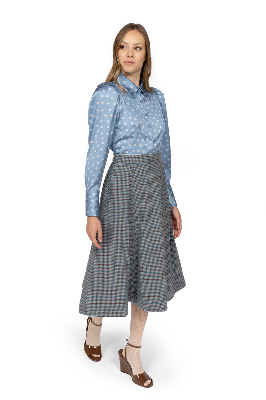 Camicia a pois azzurro chiaro