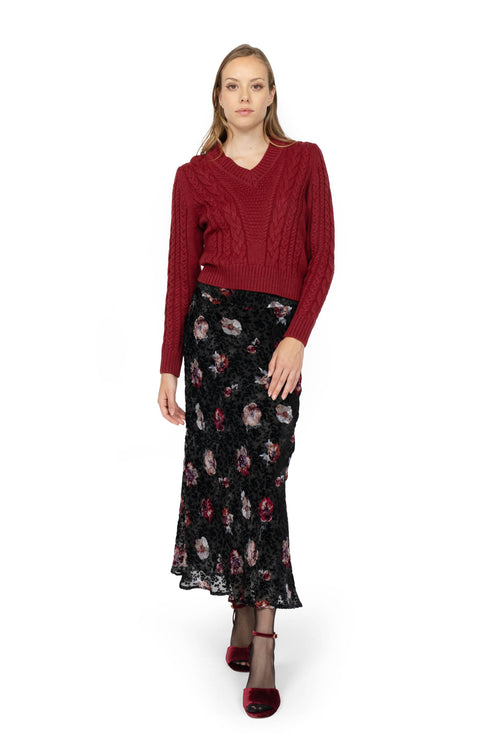 Cherry Red Cable-Knit Sweater