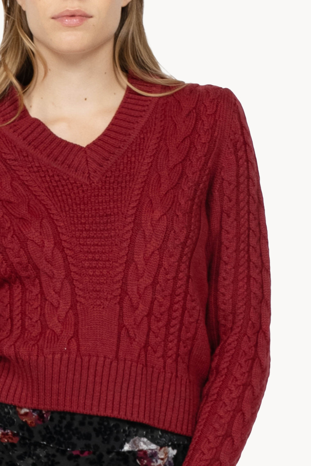 Cherry Red Cable-Knit Sweater