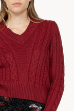 Cherry Red Cable-Knit Sweater