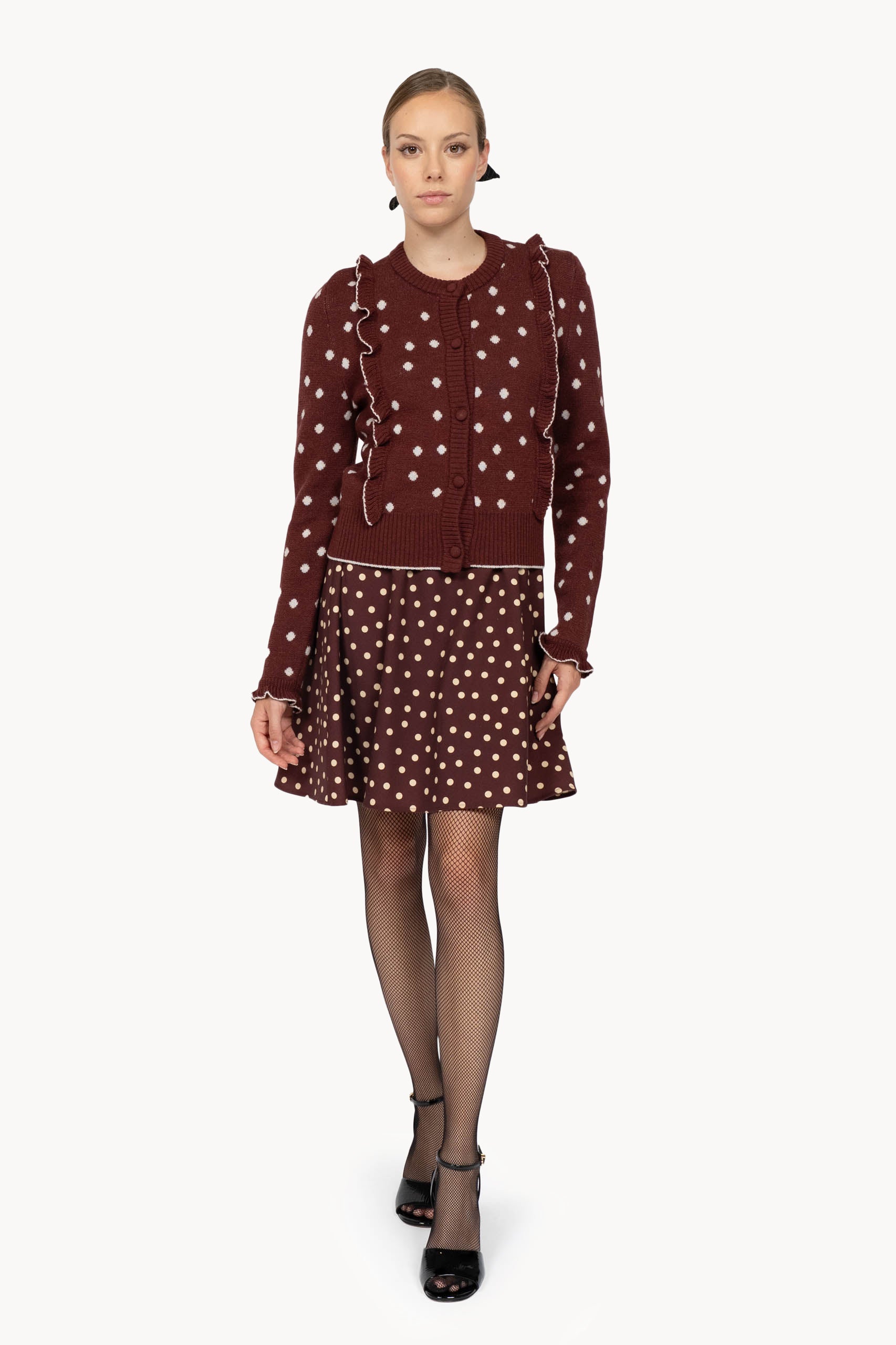 Cardigan Borgogna a Pois