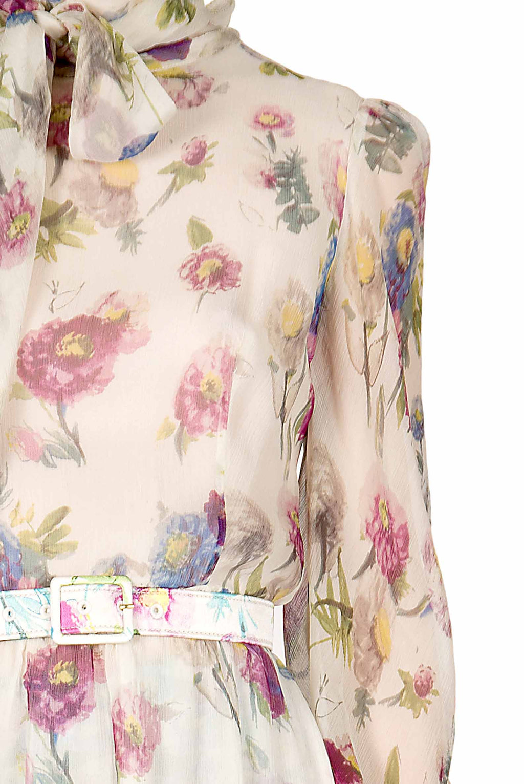 Chiffon Macro Anemones Dress With Sash