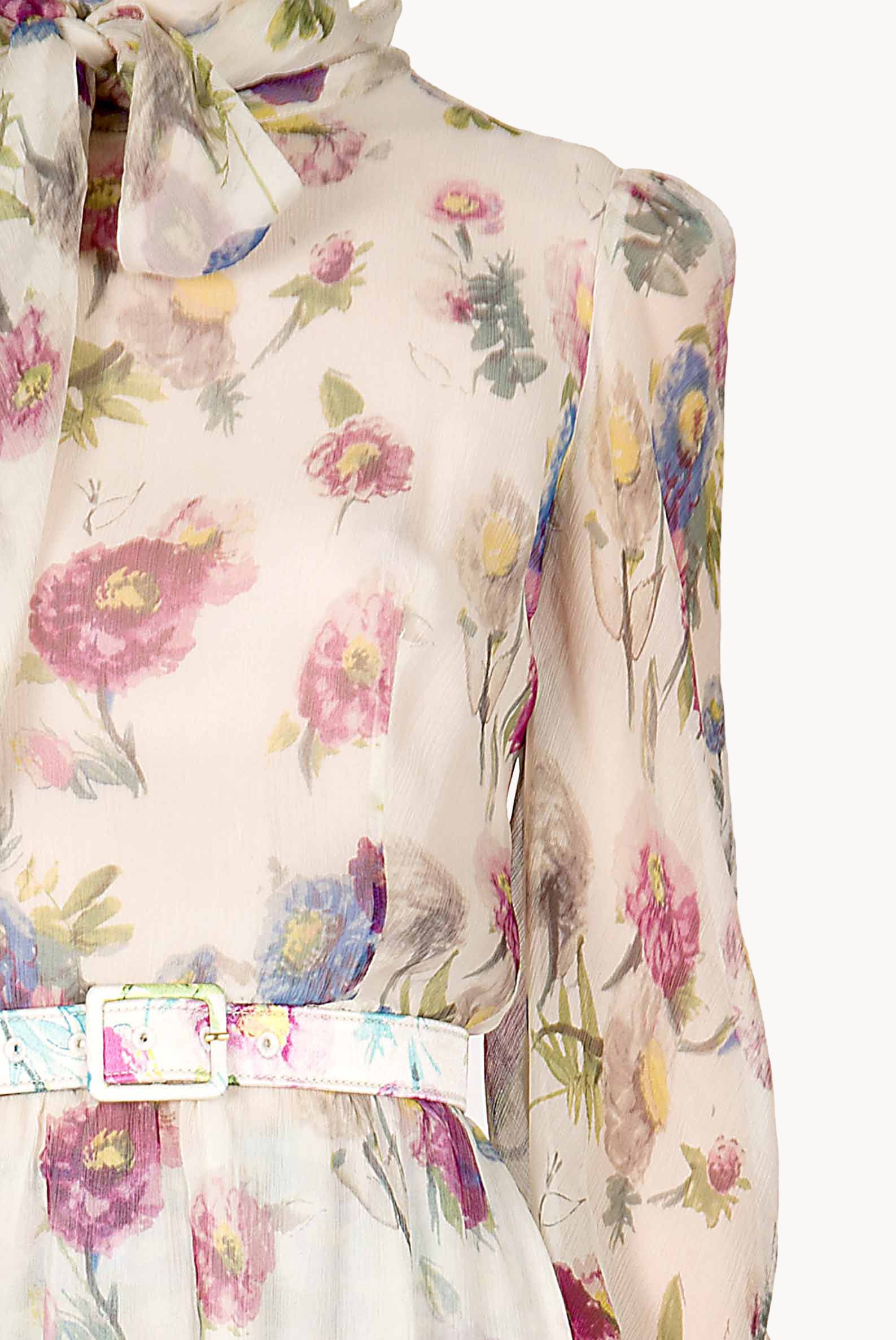Chiffon Macro Anemones Dress With Sash