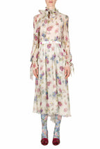 Chiffon Macro Anemones Dress With Sash