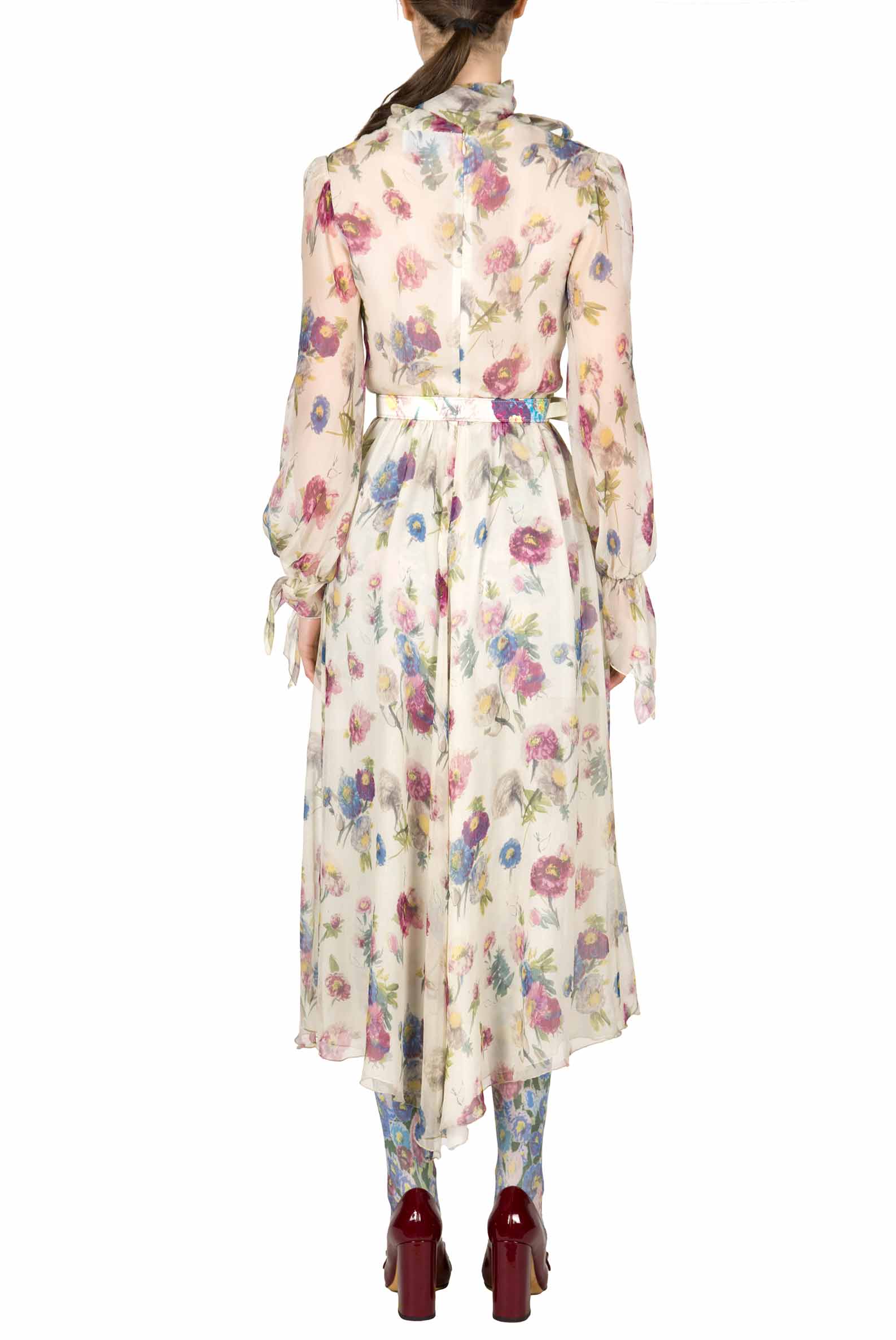 Chiffon Macro Anemones Dress With Sash