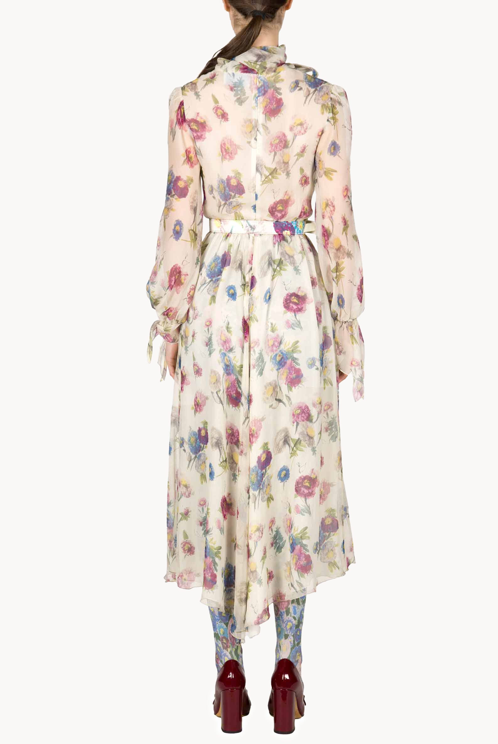 Chiffon Macro Anemones Dress With Sash