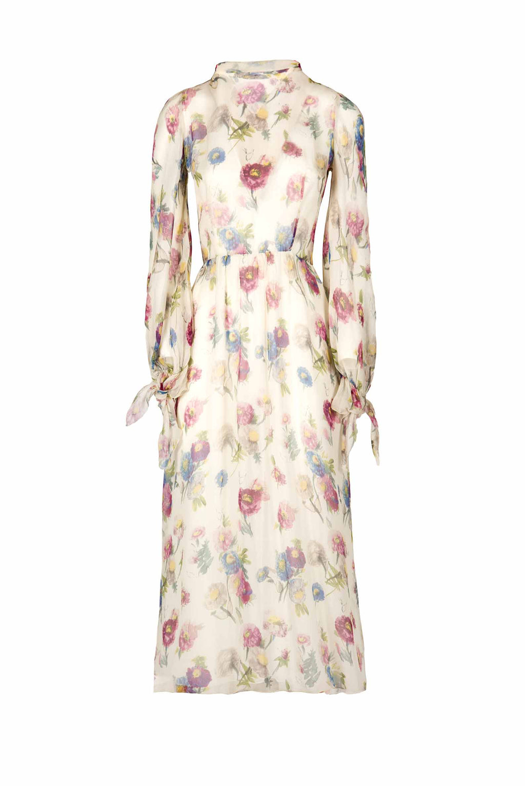 Chiffon Macro Anemones Dress With Sash