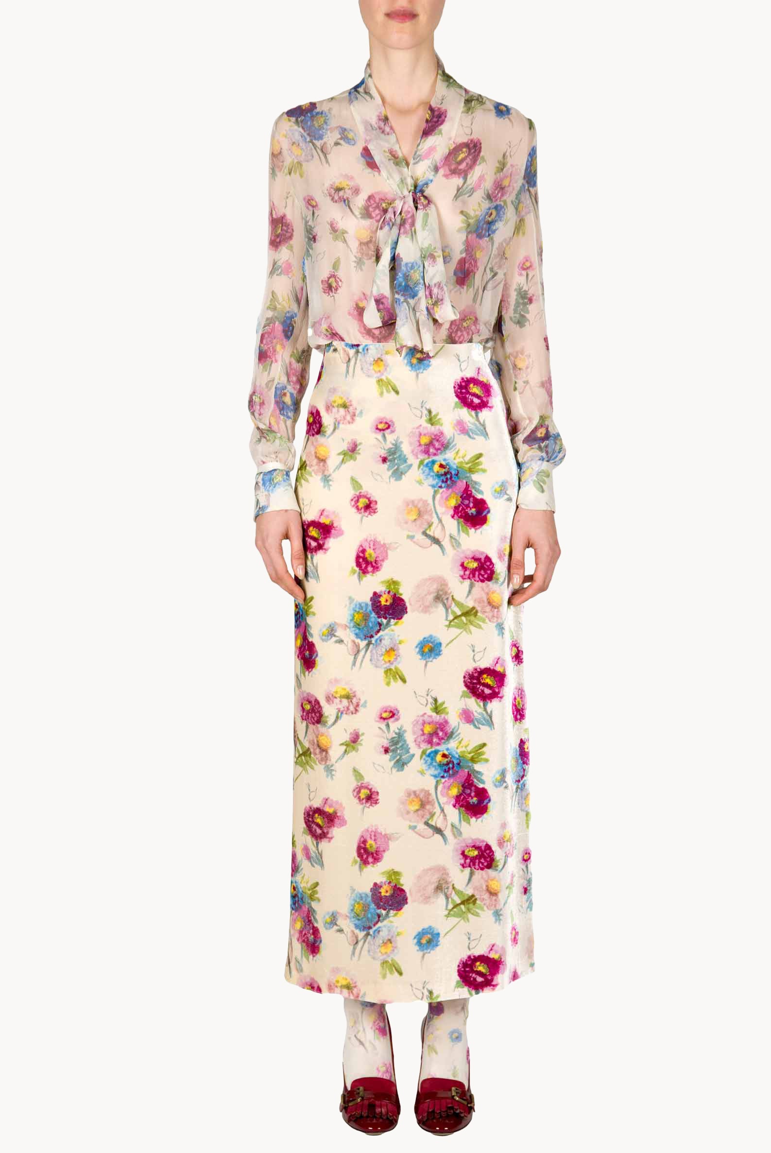 Velvet Printed Macro Anemones Skirt
