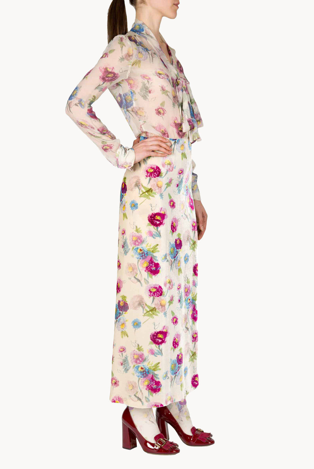 Velvet Printed Macro Anemones Skirt