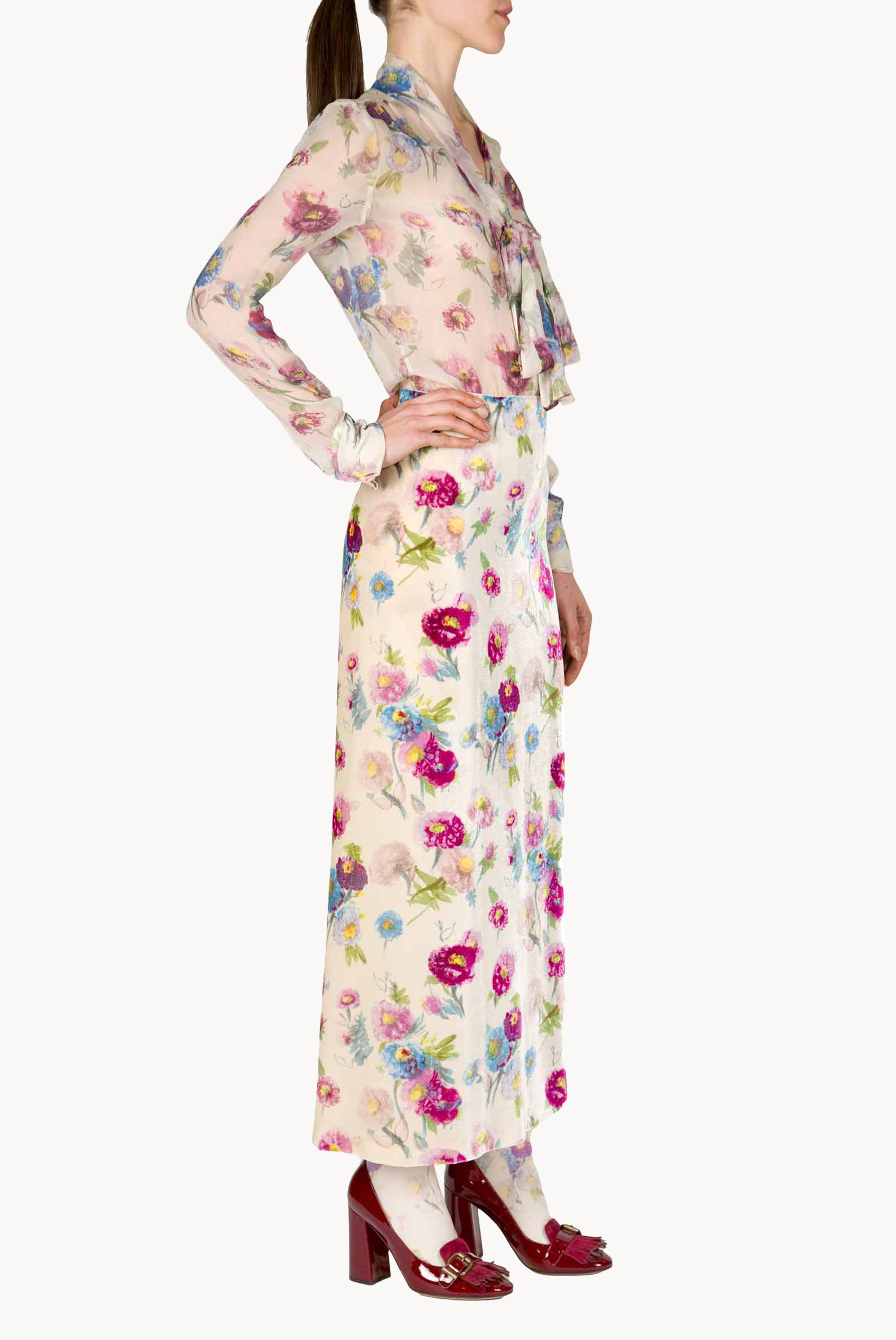 Velvet Printed Macro Anemones Skirt