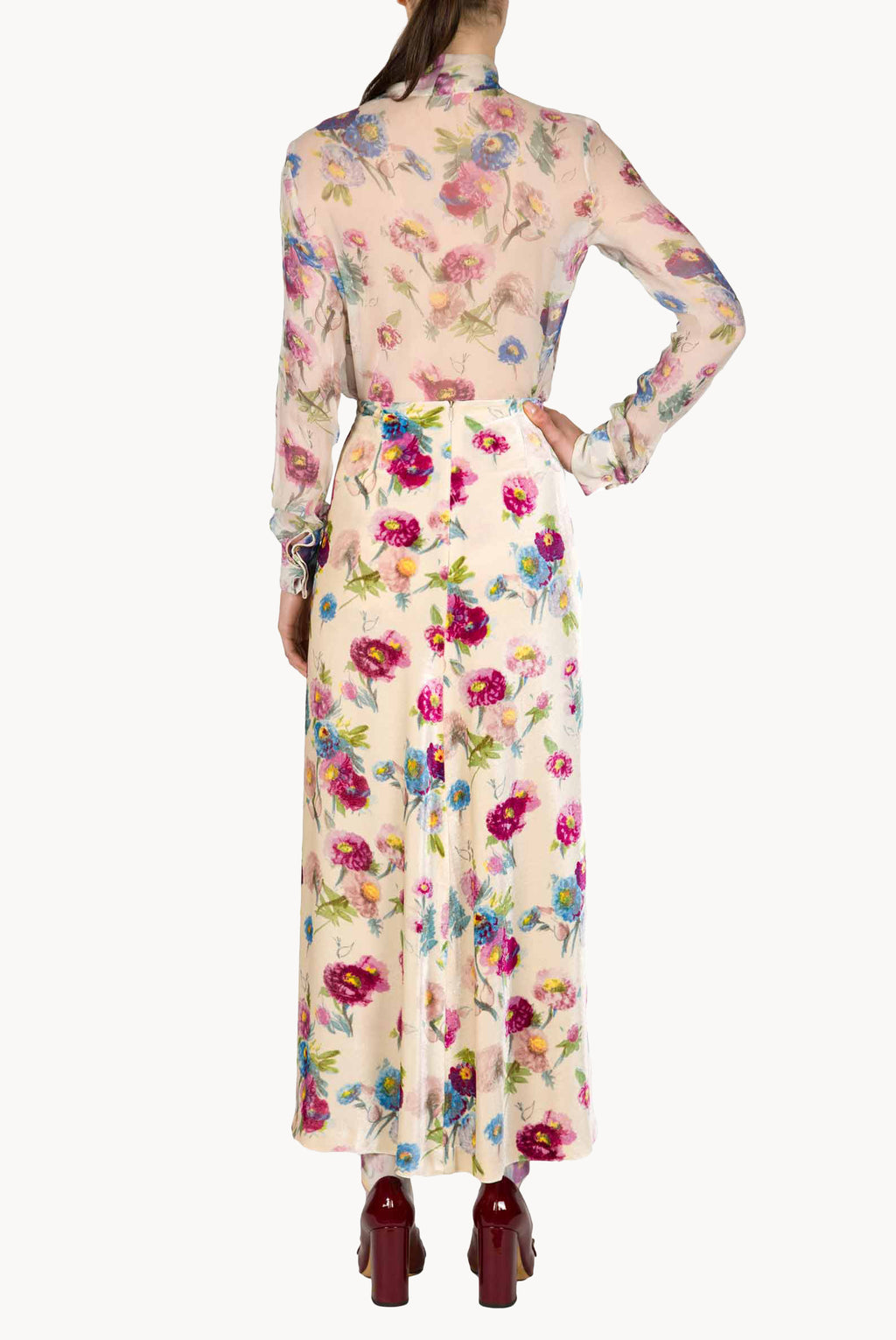 Velvet Printed Macro Anemones Skirt
