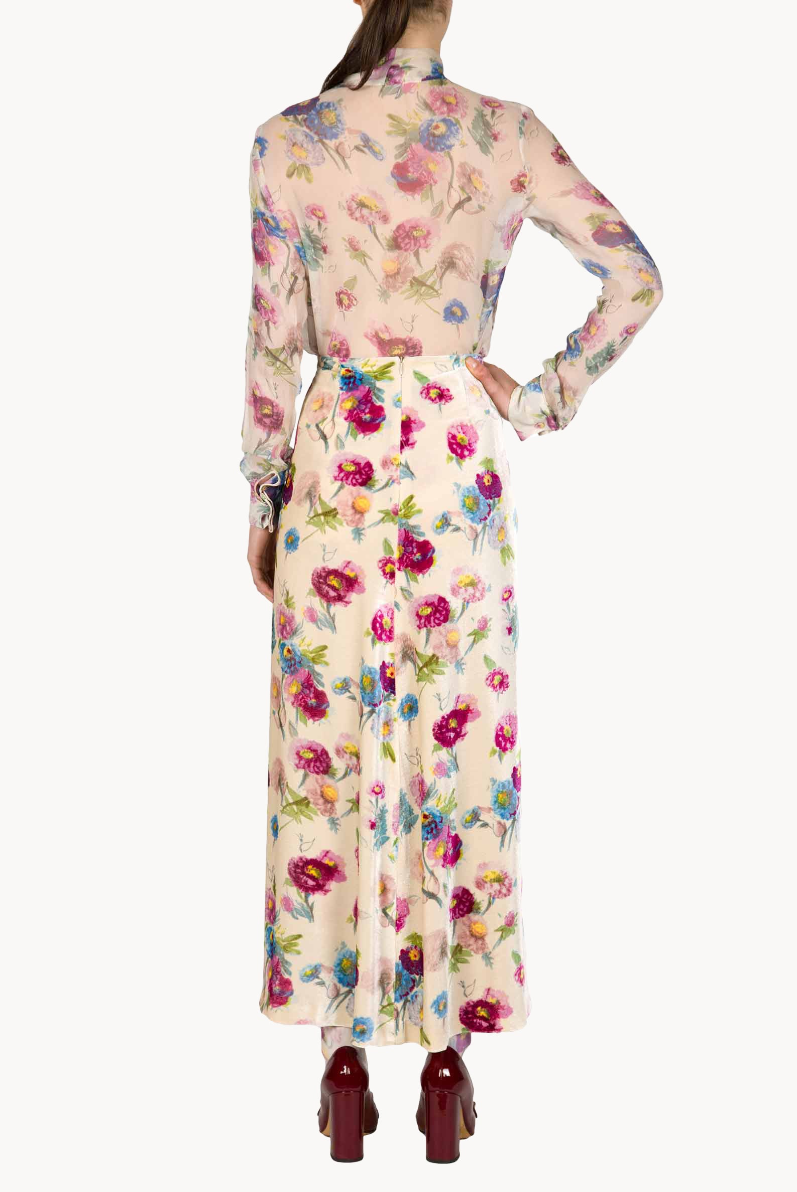 Velvet Printed Macro Anemones Skirt