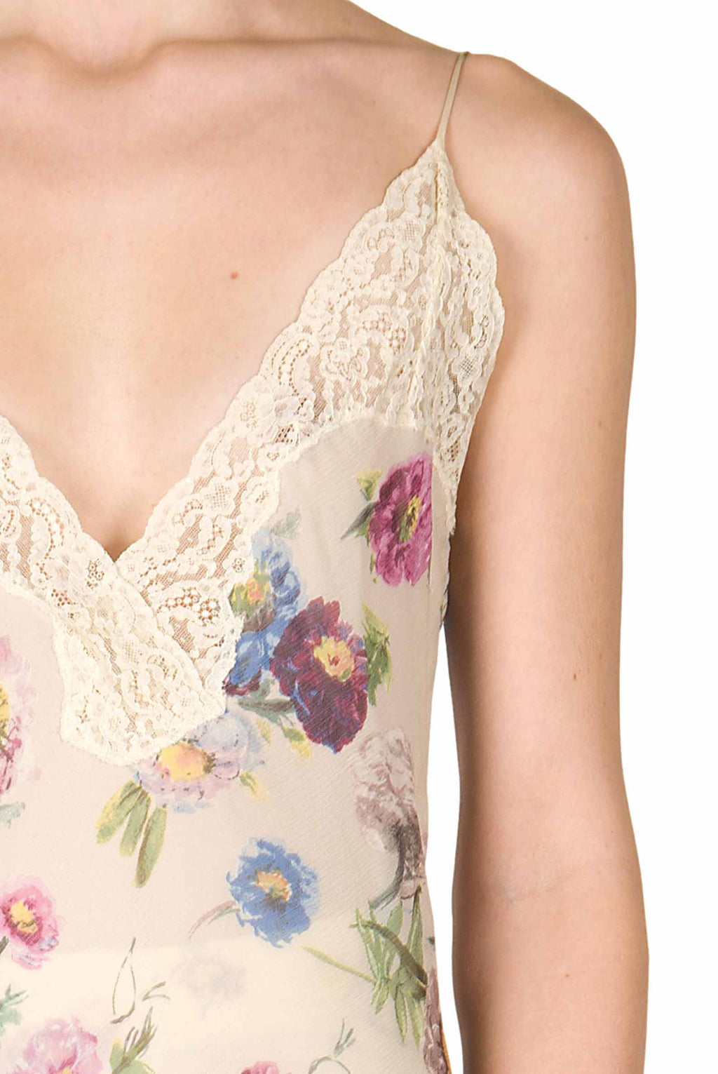 Slipdress con macro anemoni e pizzo
