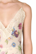 Slipdress con macro anemoni e pizzo