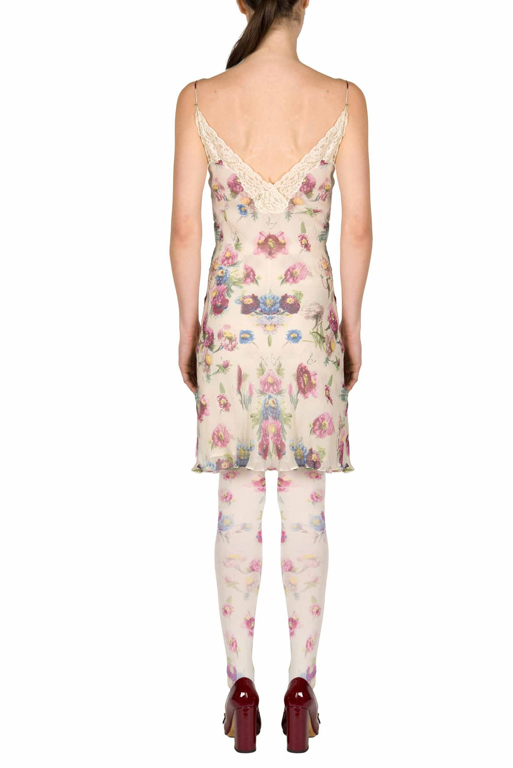 Slipdress con macro anemoni e pizzo