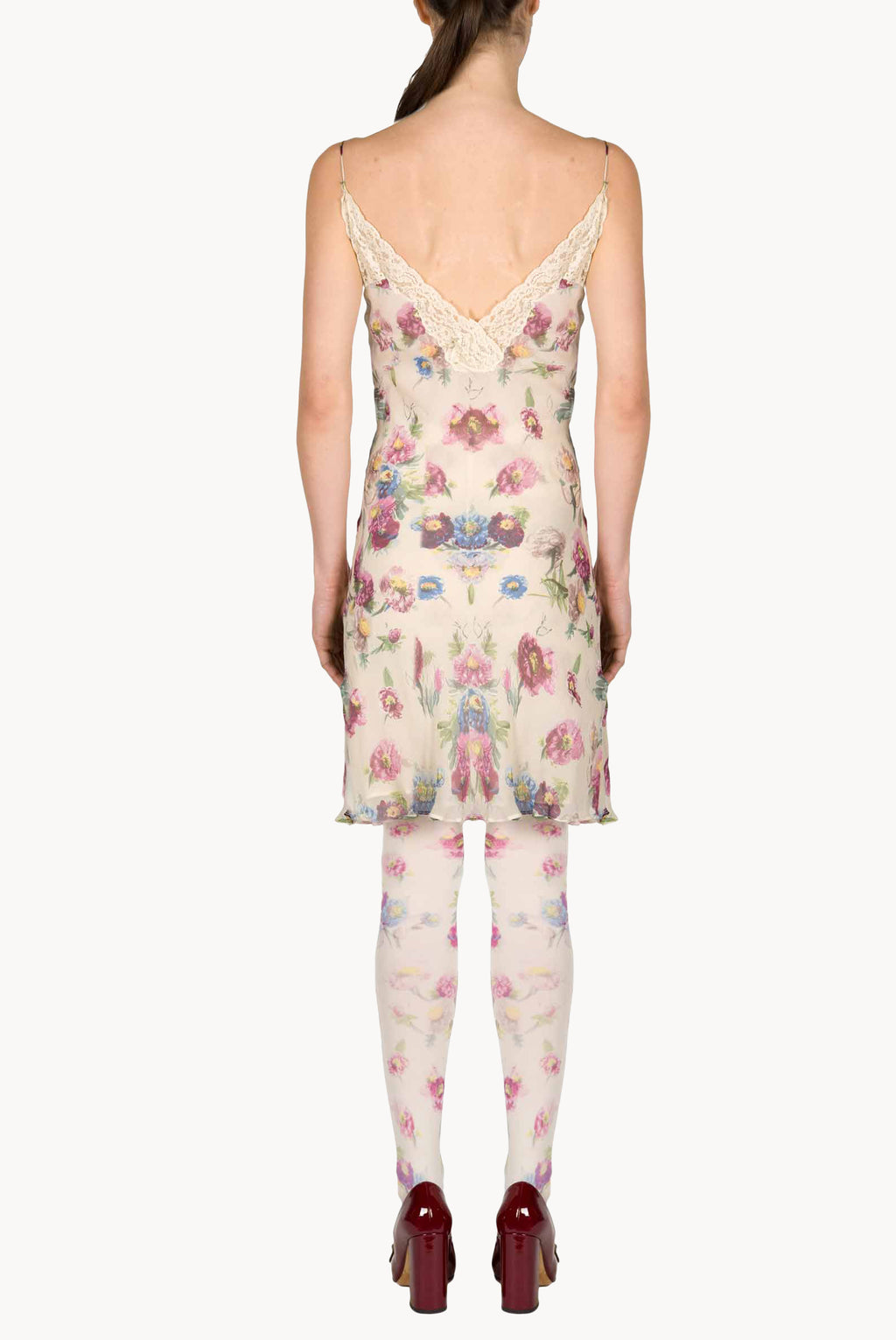 Slipdress con macro anemoni e pizzo