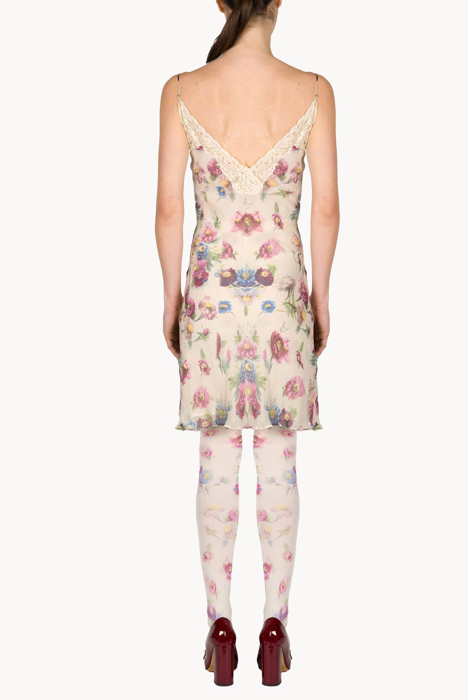 Slipdress con macro anemoni e pizzo